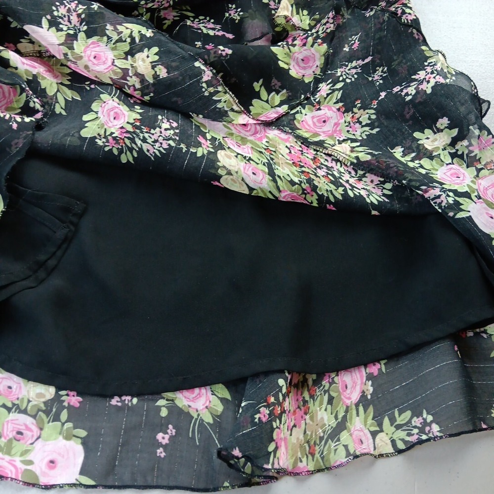 Y2K Skirt Womens Medium Black Floral Fairy Grunge Ruffles Sheer Whimsicore VTG - Picture 7 of 8